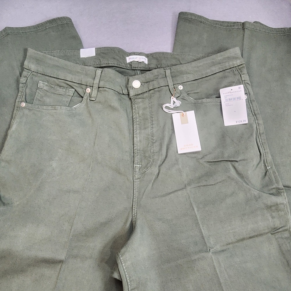 Good American Good Waist Palazzo Fern Green Wide Leg Pants Womens 18